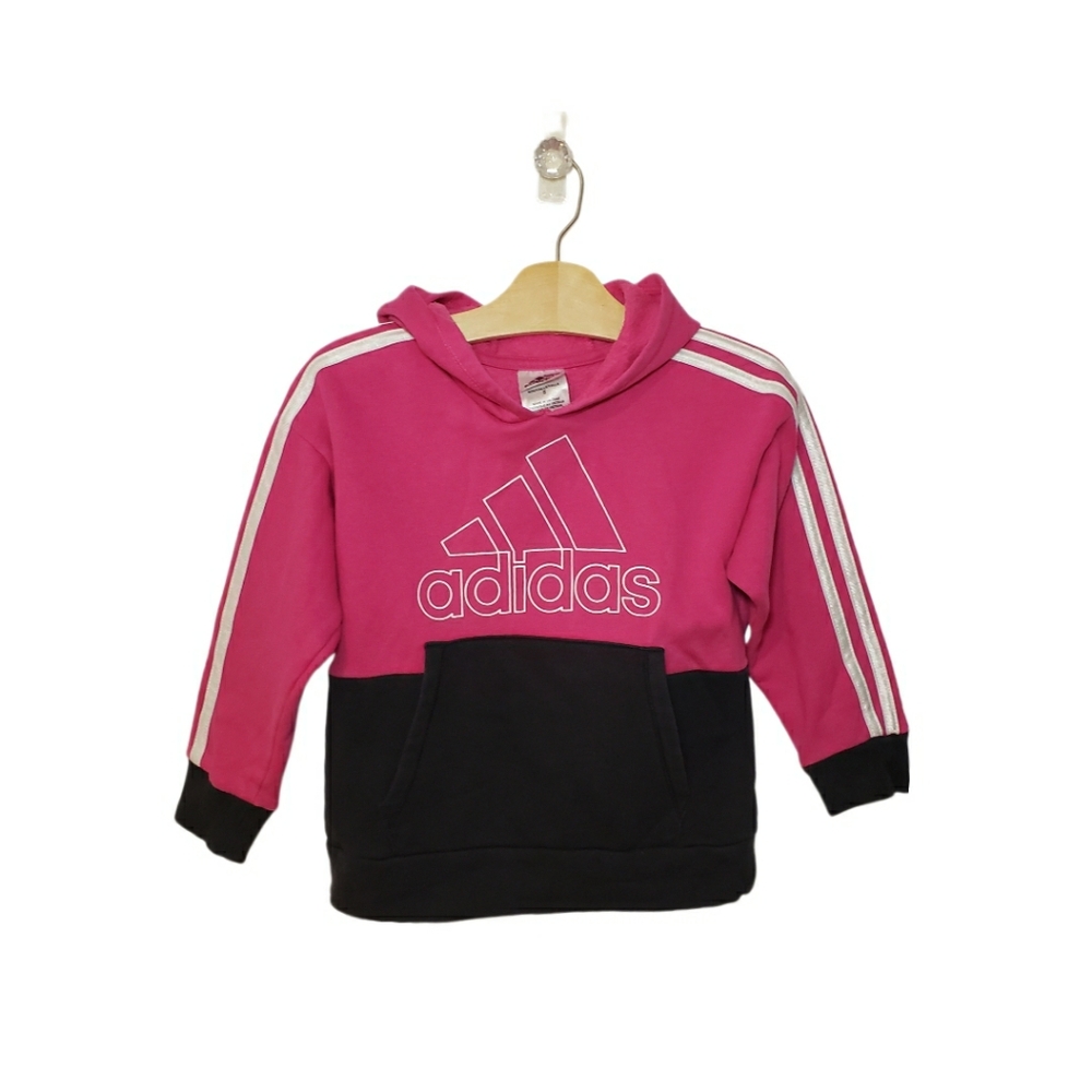 Adidas Size 5 Girls Pink Black and White Logo Hooded Hoodie Sweatshirt